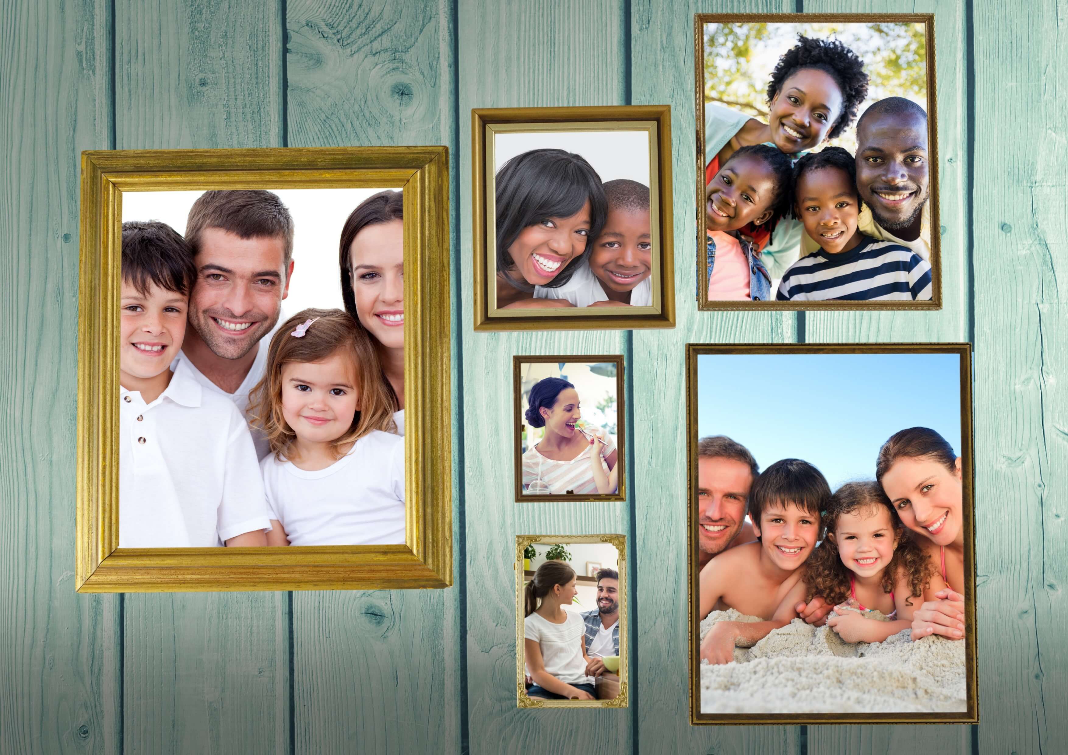 Family Memories Collage with Images in Frames on a Textured Wood Background - How to make a collage: A complete inspirational guide with examples - Image